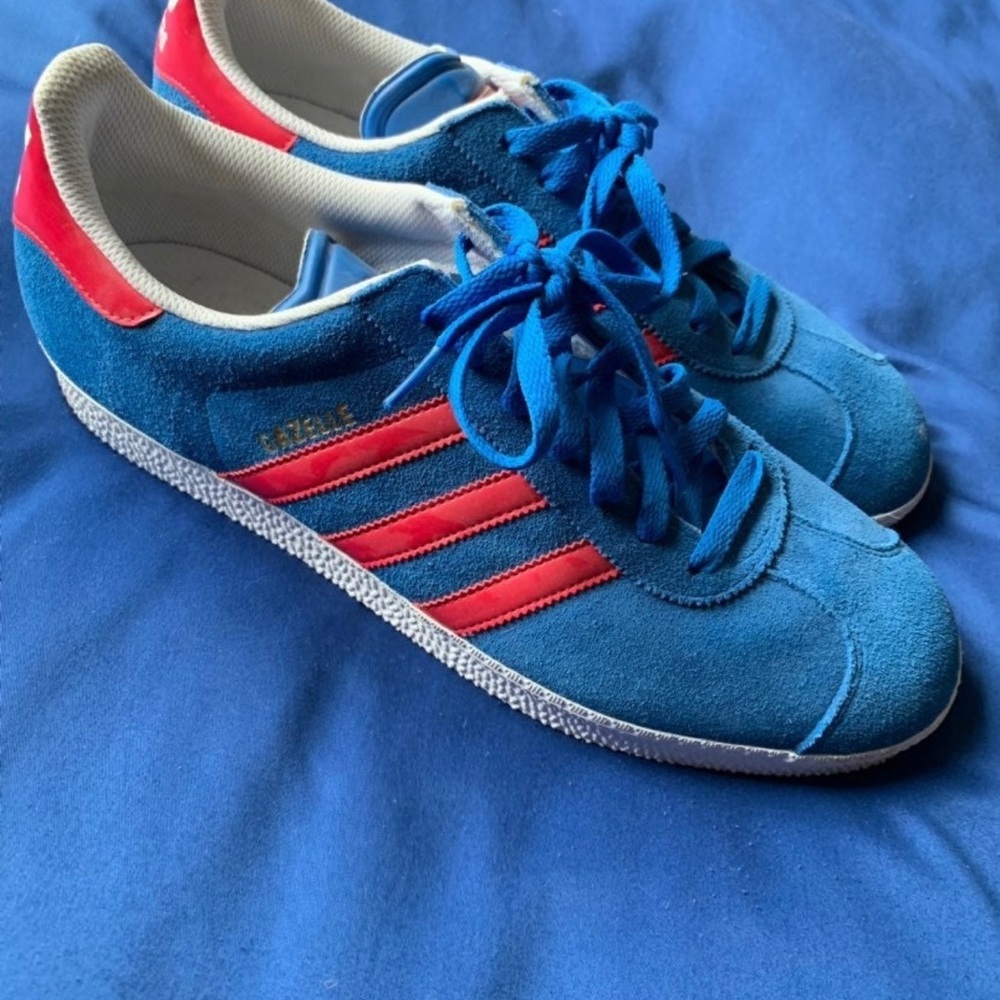 Blue and red adidas gazelle
